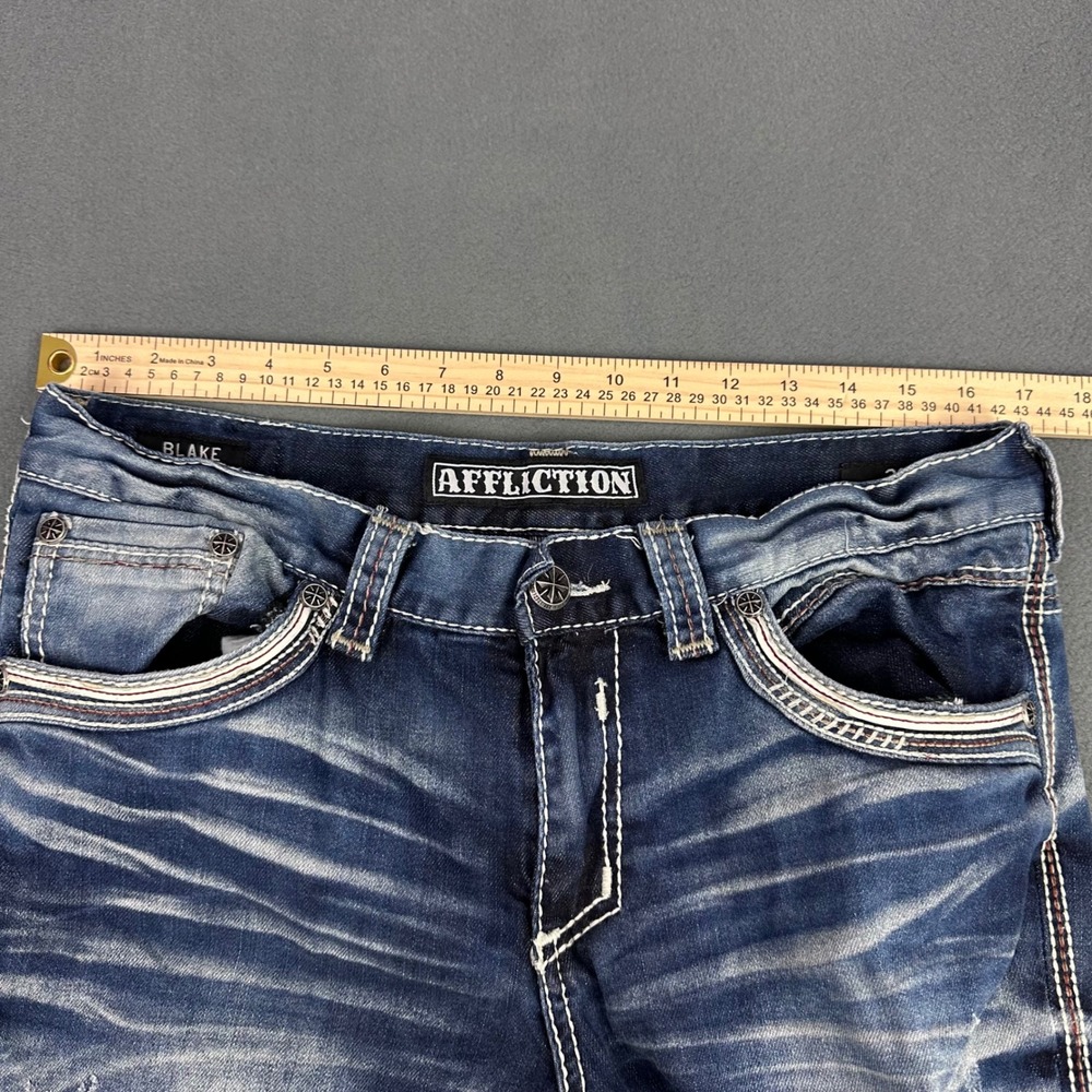 Affliction Blake Black Premium Mens Jeans 32 Dark Wash Embroidered Strt Leg Y2K - Picture 7 of 13